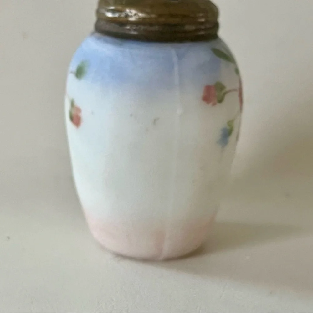 Hand-Painted Milk Glass Floral Salt Shaker with Metal Lid